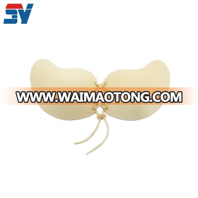 Low price drawstring soft comfortable top stick bra for silicone gel